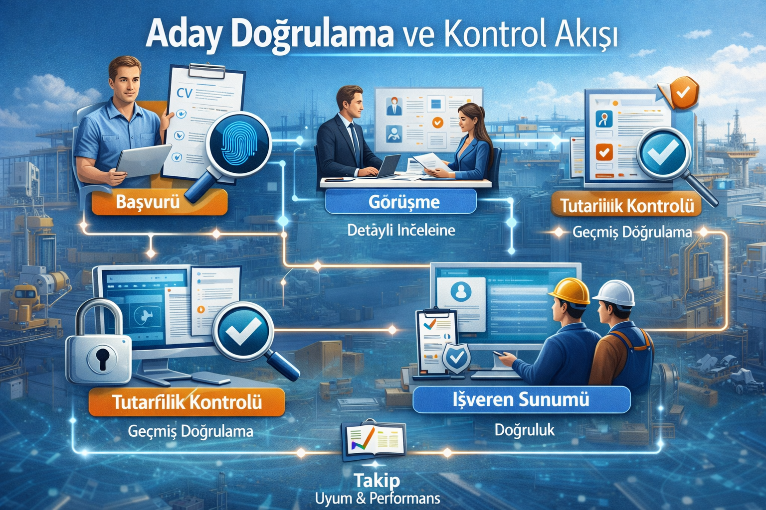 Aday doğrulama ve kontrol akışı (placeholder)